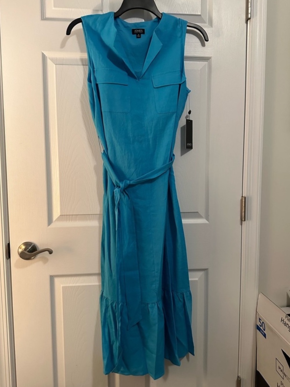 Jones New York Turquoise Sleeveless Midi Dress with Tie Waist